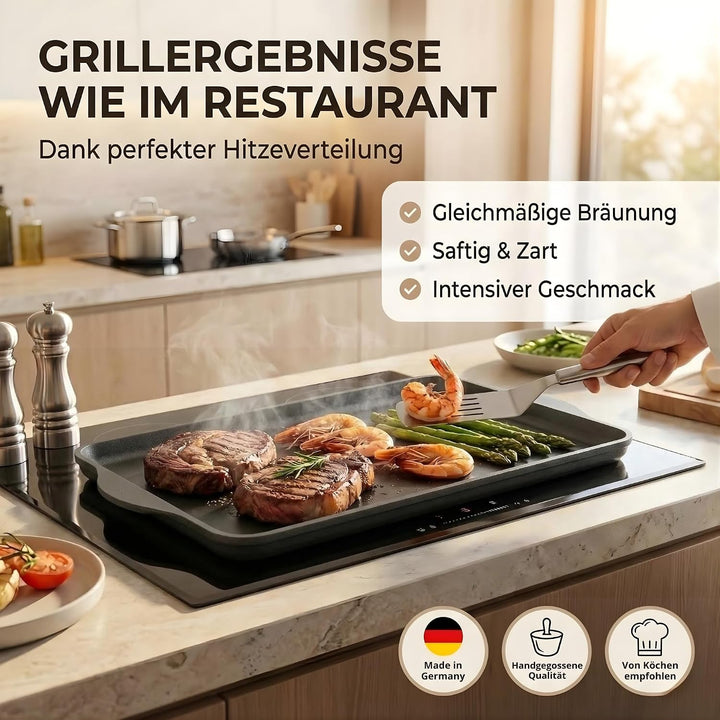 Lieblingspfanne Teppanyaki Grillplatte XXL 43x28 cm - mit Seitengriffen - glatte antihaftbeschichtet