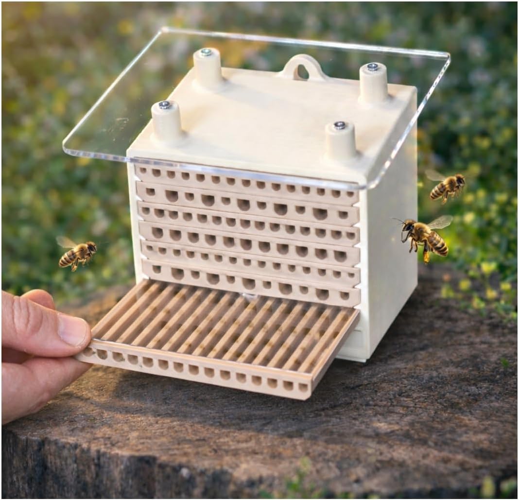 Wildbienen Nistkasten PRO mit Beobachtungs-Nest | Bienenhotel Wetterfest für Bienen