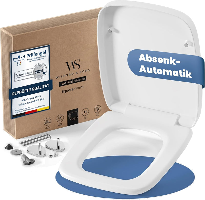 Wilford & Sons Premium WC Sitz eckig – Toilettendeckel mit Absenkautomatik rechteckig– passend für K