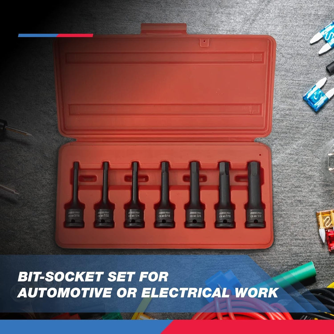 NEIKO 01131B 3/8 Zoll Innensechskant-Set, 3 Zoll Länge, 3/8 Zoll Schlag Sechskant-Bit Steckschlüssel