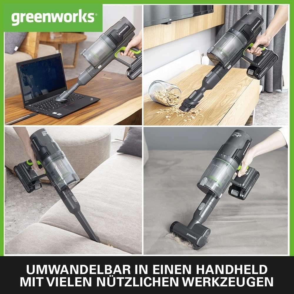 Greenworks GD24SVK4D Deluxe Kabelloser Staubsauger, hohe Saugleistung, 45 Minuten Laufzeit, Hepa-Fil