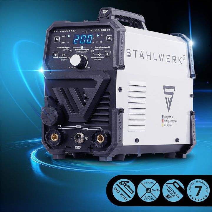 STAHLWERK Schweissgerät 2 in 1 Kombi DC WIG 200 ST IGBT – Vollausstattung – MMA/E-Hand-Funktion (ARC