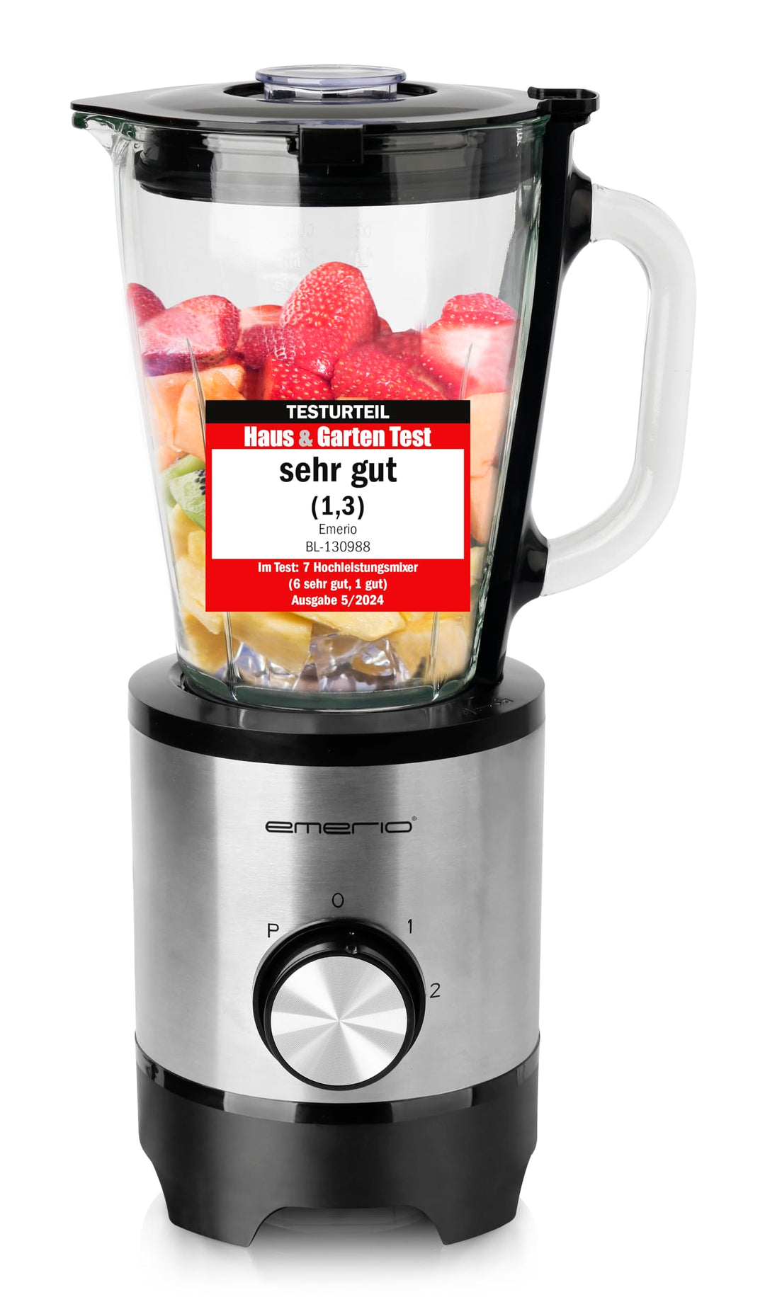 EMERIO Standmixer mit 1.5L Glasbehälter | BPA frei | Crush Ice Funktion | 2 Geschwindigkeiten + Puls