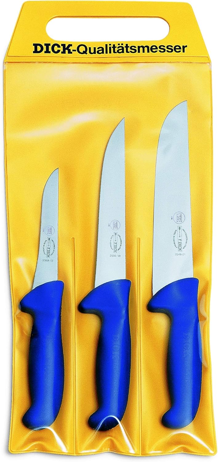 F. DICK Messer Set ErgoGrip 3-teilig, 8255300, Blau & Ausbeinmesser, ErgoGrip, flexibel (Messer mit