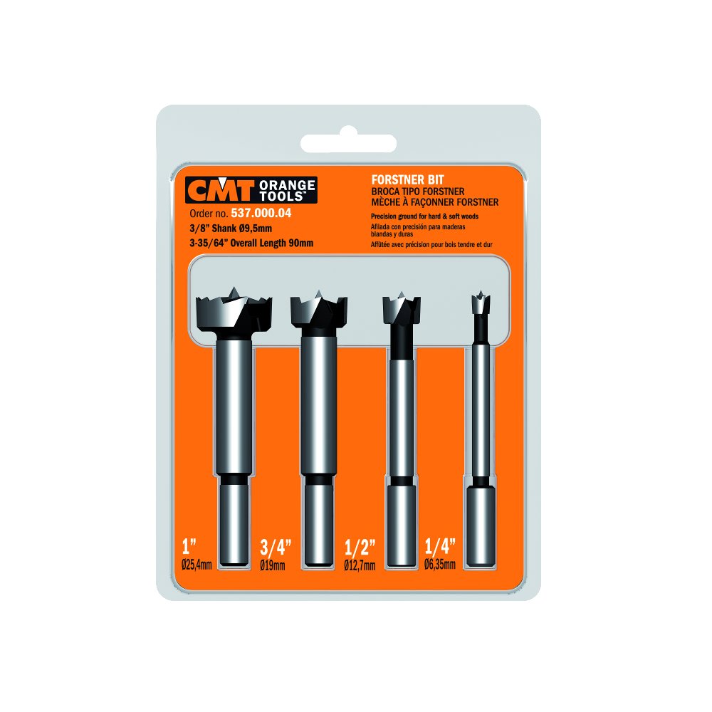 CMT 537.000.04 Forstner-Bit-Set, 4-teilig, 1/4-1/2-3/4-1 Zoll Durchmesser, 3/8 Zoll Schaft SHK 3/8 |