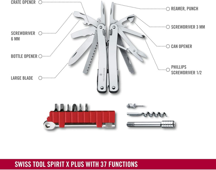 Victorinox Multifunktionswerkzeug Swiss Tool Spirit X Plus Ratchet, 36 Funktionen, Swiss Made, Multi