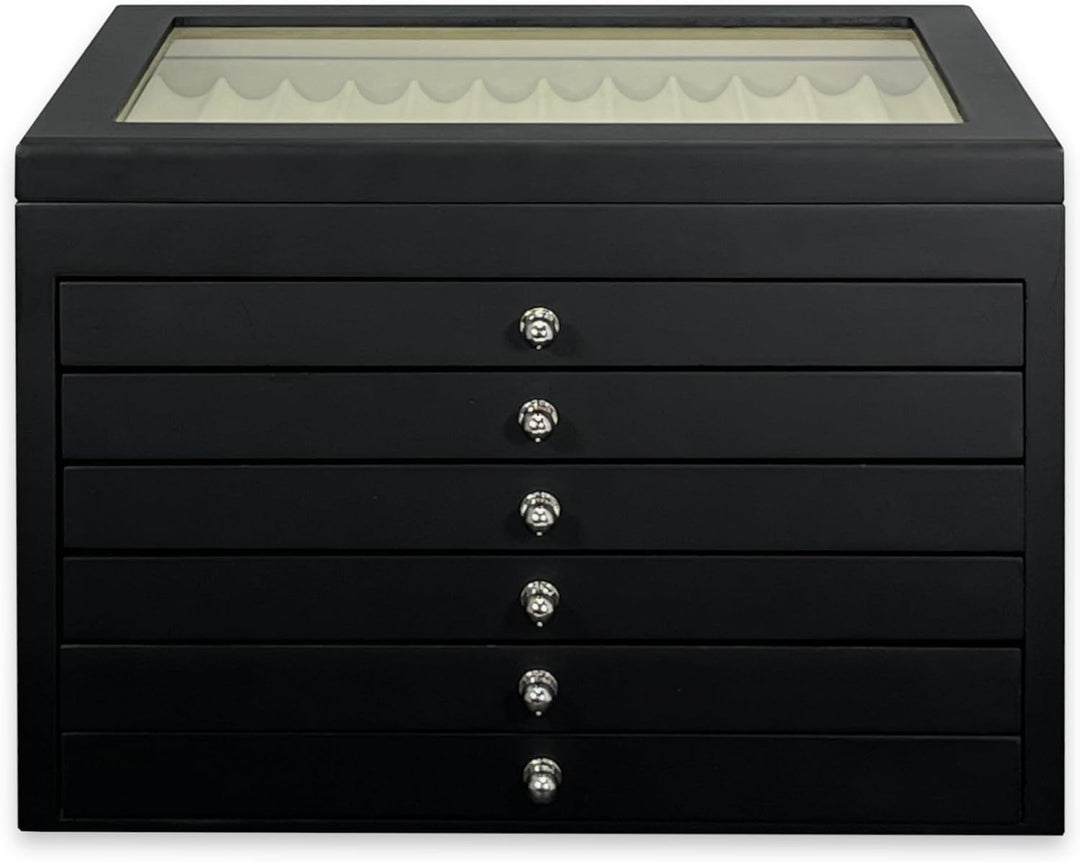 Stifthalterbox mit Vitrine für 78 schwarze Holzstifte