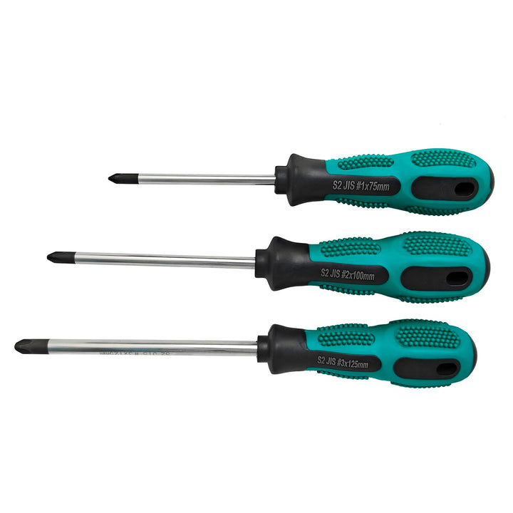 Schraubendreher-Set, JIS-Standard, 3-teilig (#1/#2/#3), S2-Stahl, Magnetische Spitzen, Rutschfeste G