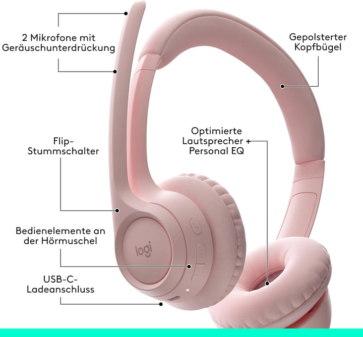 Logitech Zone 300 Wireless Bluetooth Headset mit Mikrofon inkl. Geräuschunterdrückung, kompatibel mi