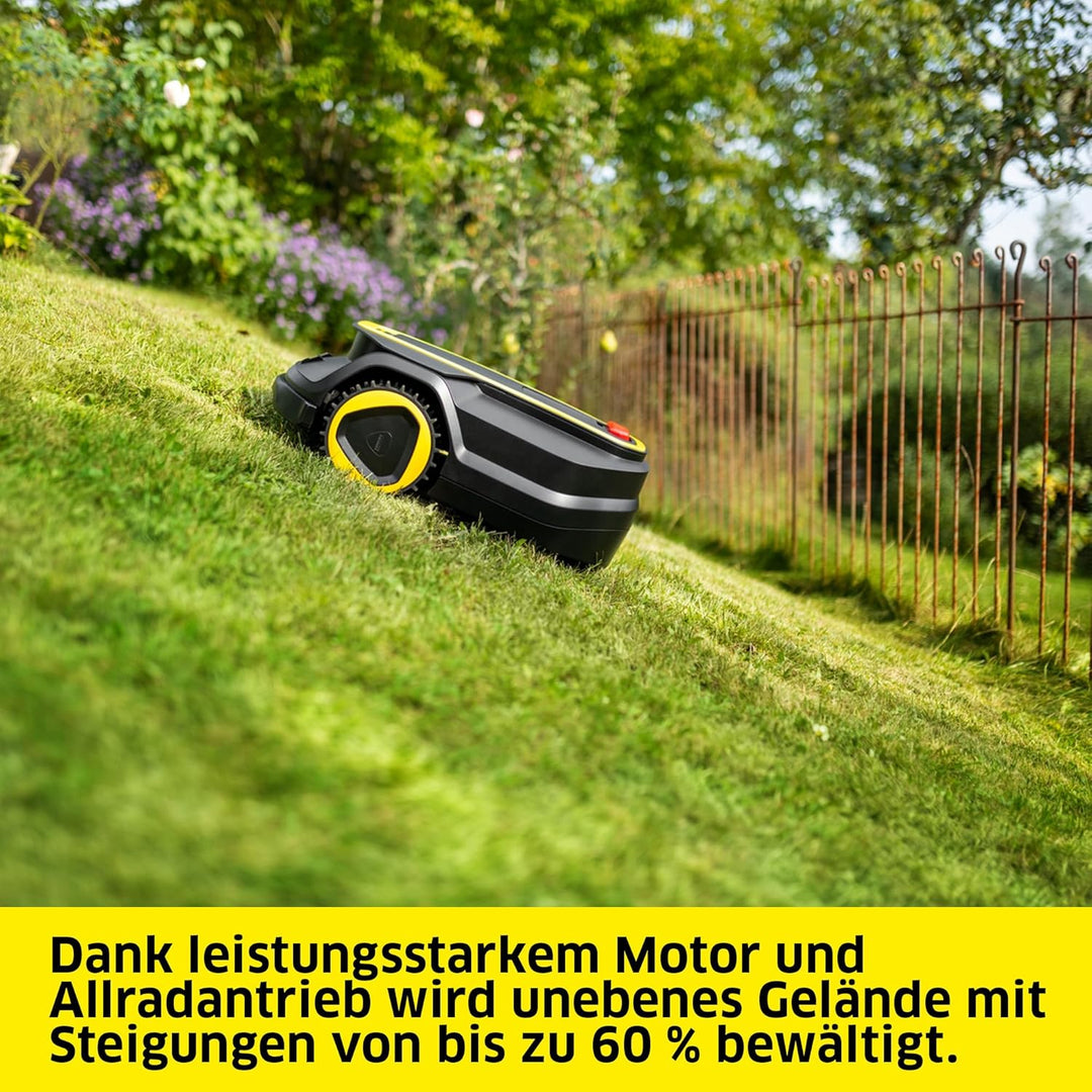 Kärcher Mähroboter RCX 4, ohne Begrenzungskabel, Flächenleistung: 1.500 m², Paralleles Bahnenfahren,
