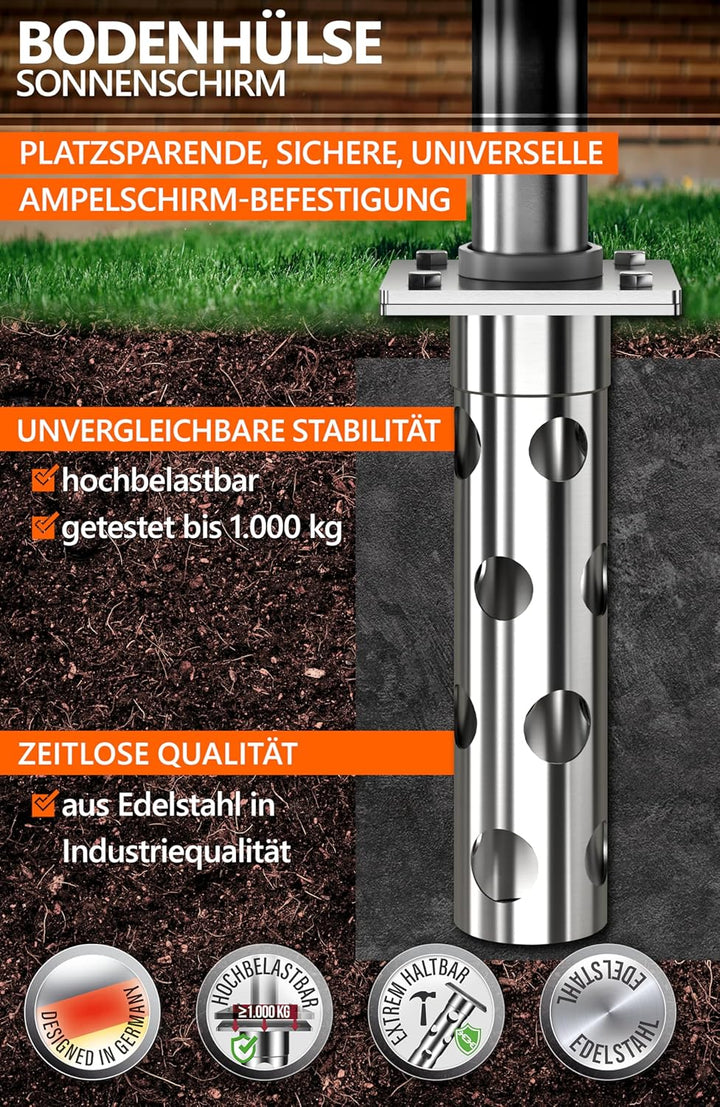 4smile Bodenhülse Sonnenschirm - Edelstahl Bodenanker Sonnenschirm SunnyGround zum Einbetonieren, bi