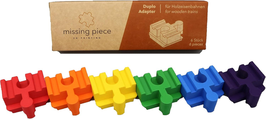 missing piece - Duplo-Adapter für Holzeisenbahnen (12 Stück) (Regenbogen), Regenbogen