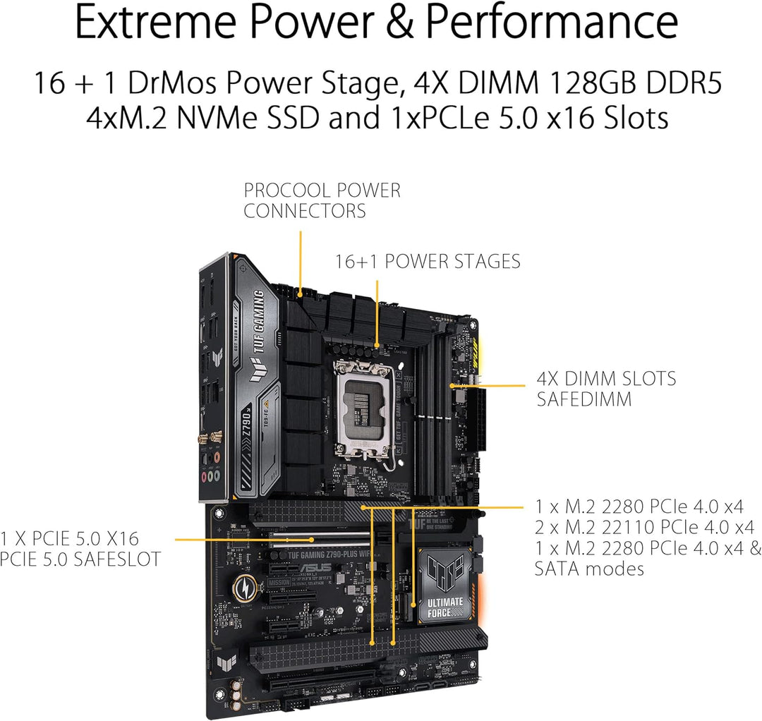 ASUS TUF Gaming Z790-PLUS WiFi Mainboard Intel Z790 LGA 1700 ATX (PCIe 5.0, Four M.2, 16+1 DrMOS, DD