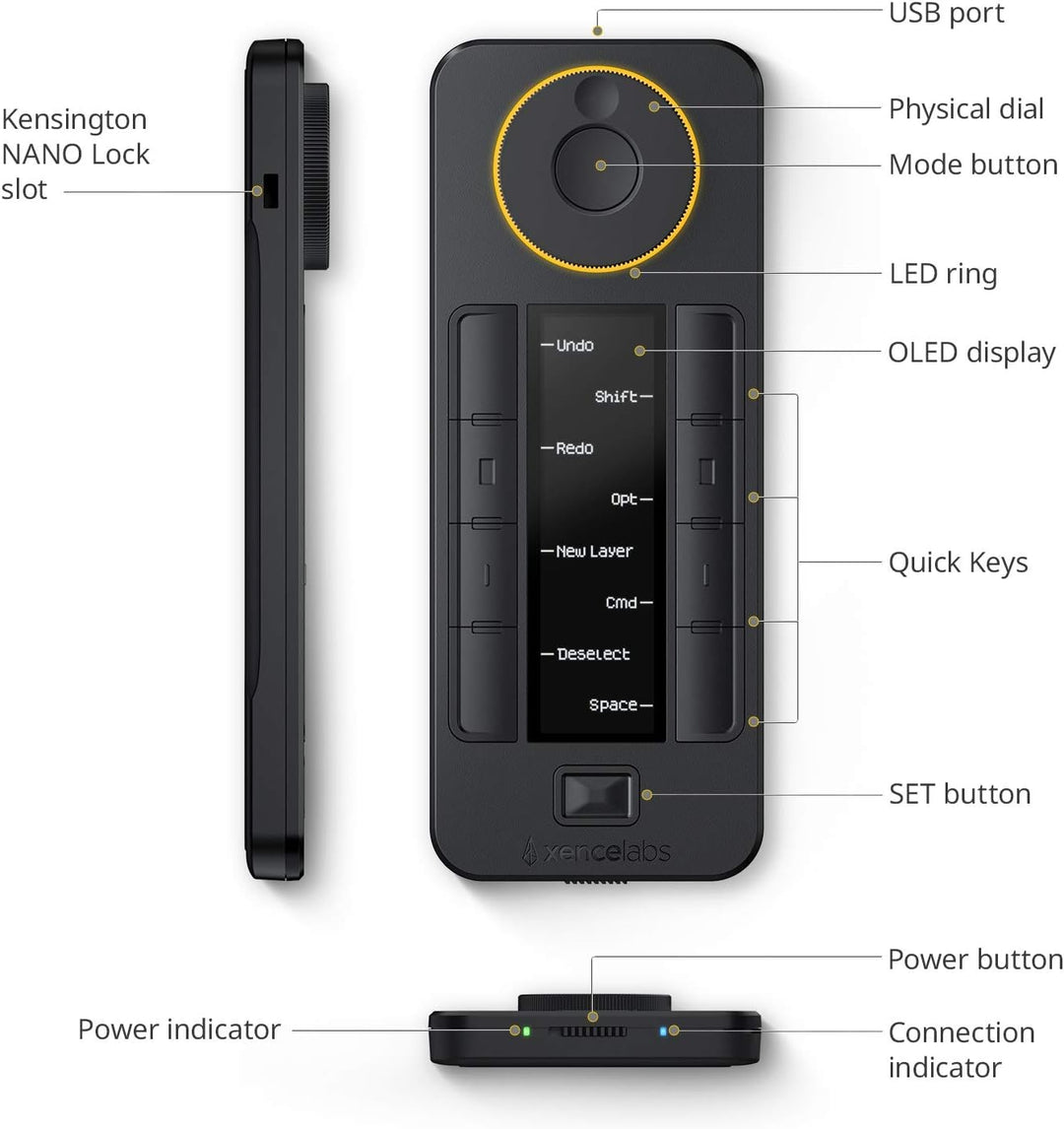 Xencelabs Quick Keys Fernbedienung mit Display für Grafiktablett, Zeichentablett, Wireless Hotkeys S