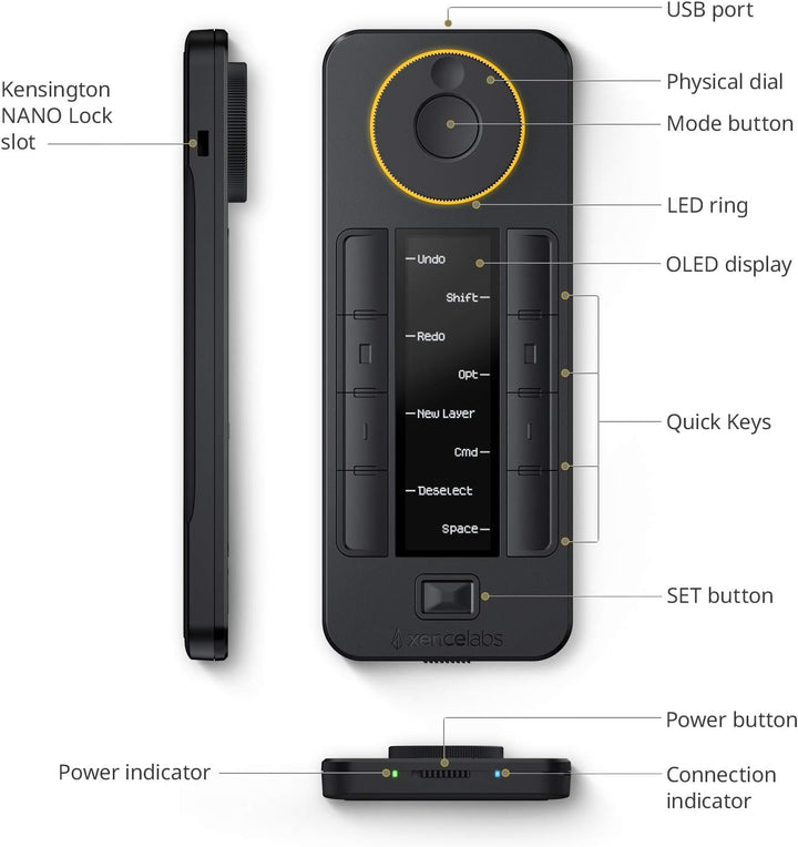 Xencelabs Quick Keys Fernbedienung mit Display für Grafiktablett, Zeichentablett, Wireless Hotkeys S