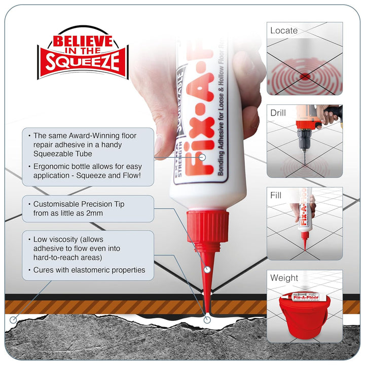 Fix-A-Floor Squeezy All-in-One Reparaturkleber für lose, hohle und knarrende Fliesen, Holz, LVT, LVP