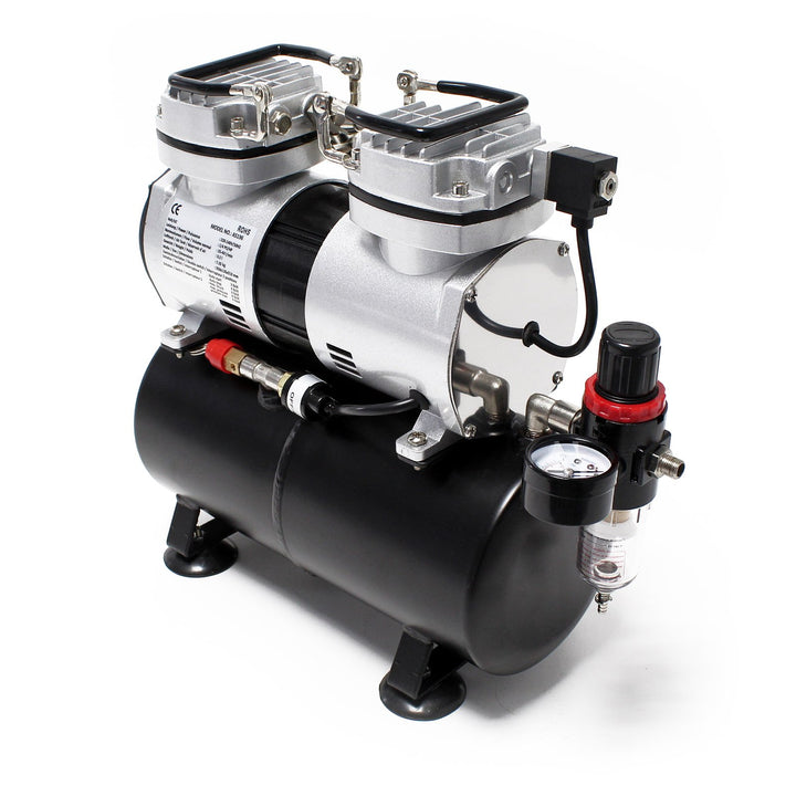 Airbrush Kompressor AS196 mit Lufttank 2 Zylinder Kolben 6 bar Abschaltautomatik