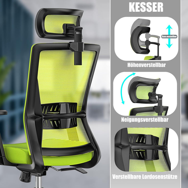 KESSER® Bürostuhl Ergonomisch mit verstellbaren Armlehnen | Drehstuhl mit Lendenwirbelstütze Rückens