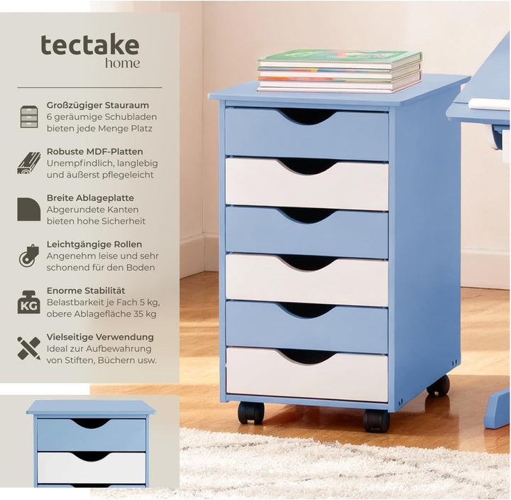 TecTake 800055 Rollcontainer mit Rollen und 6 Schubladen - diverse Farben - (Blau | Nr. 400925), Bla