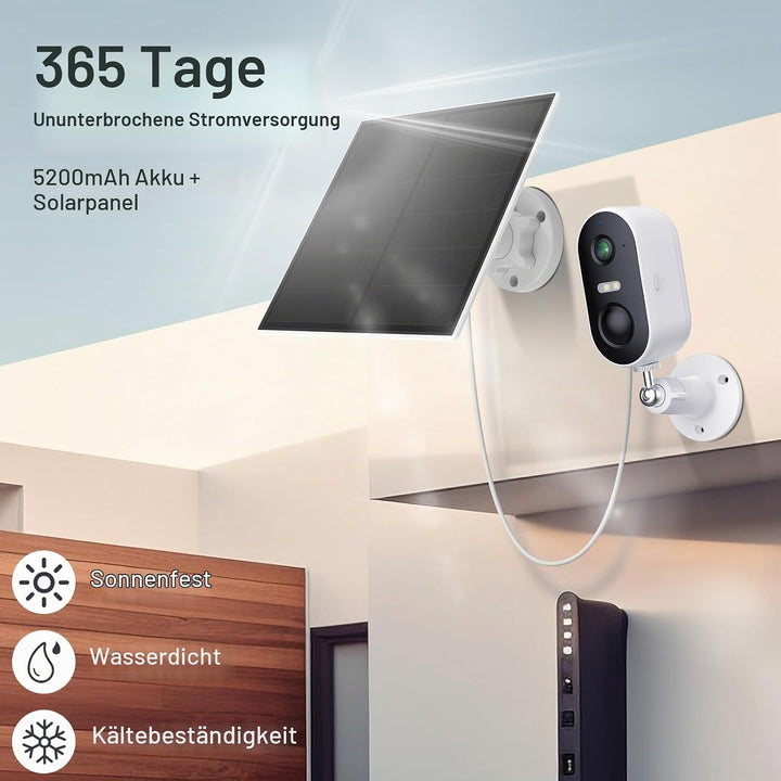 ARENTI 2K/3MP Überwachungskamera Aussen Akku mit Solar IP Kamera, WLAN Kamera Überwachung Aussen, Na