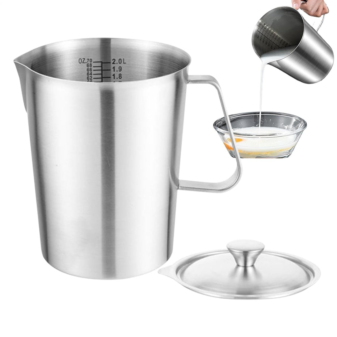 Milchkännchen Edelstahl Mit Deckel, Milchschäumer Becher Für Kaffee Mit Markierung, 2L Edelstahl Mes