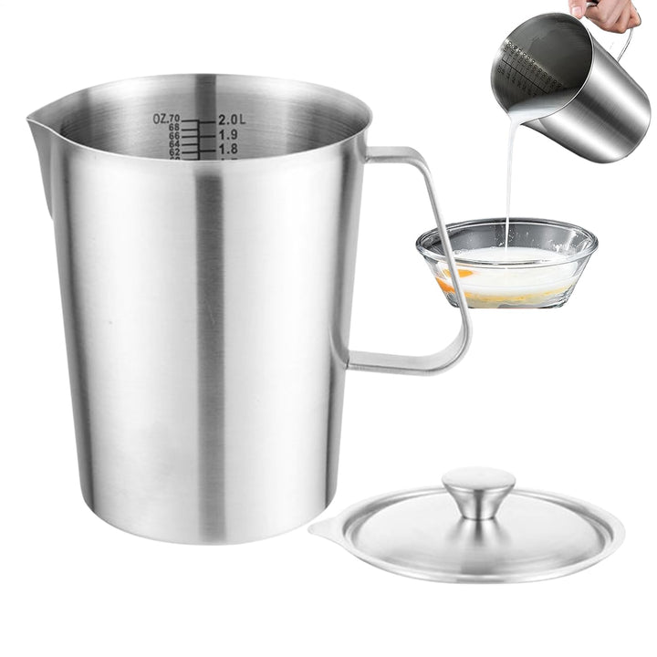 Milchkännchen Edelstahl Mit Deckel, Milchschäumer Becher Für Kaffee Mit Markierung, 2L Edelstahl Mes