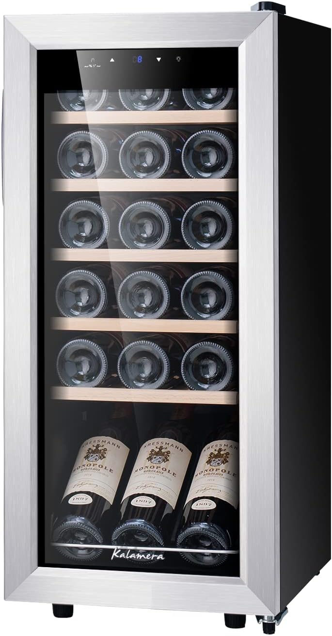 Kalamera Weinkühlschrank, 18 Flaschen 51 Liter Weinkühlschrank klein mit Kompressor, 5-18°C Kühlzone