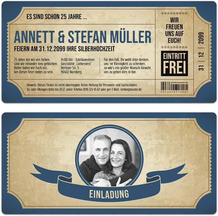 Kartenmachen.de Individuelle Foto Silberhochzeit Hochzeitseinladungen ab 10 bis 100 Stück selbst ges