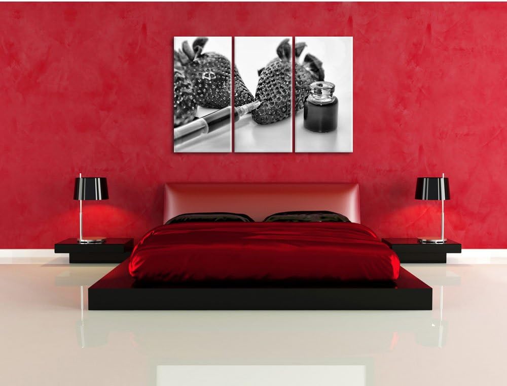 Pixxprint Erdbeeren mit Lebensmittelfarbe als Leinwandbild/Grösse: 3 Teilig (120x80) cm/Wandbild/Kun