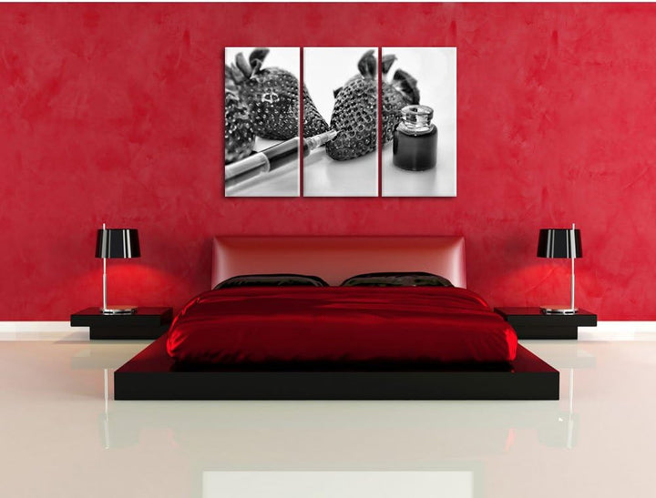 Pixxprint Erdbeeren mit Lebensmittelfarbe als Leinwandbild/Grösse: 3 Teilig (120x80) cm/Wandbild/Kun