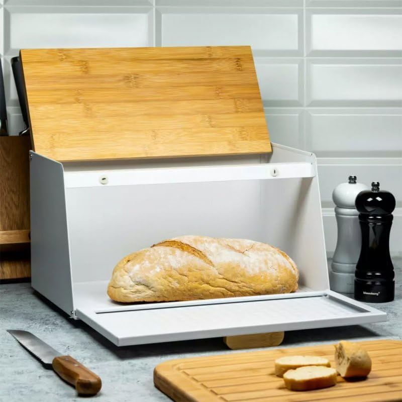Klausberg Brotbox Brotkasten Brotkiste Holz Edelstahl Brotkorb White, White