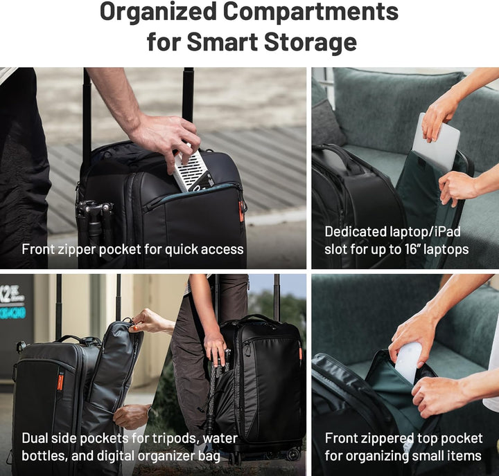 PGYTECH 2 in 1 Kamera Rucksack mit Rollen, DSLR/SLR/Spiegellose/Stativ Fotorucksack für Reisen Fotog