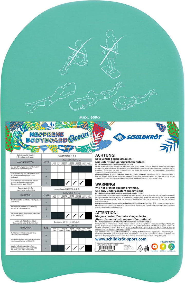 Schildkröt Neopren Schwimmbrett Ocean, Verschiedene Designs wählbar, stromlinienförmig und sehr grif