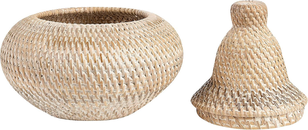 Rattankorb bemalt, mit Deckel und Griff 25 cm Aufbewahrung natur Bila