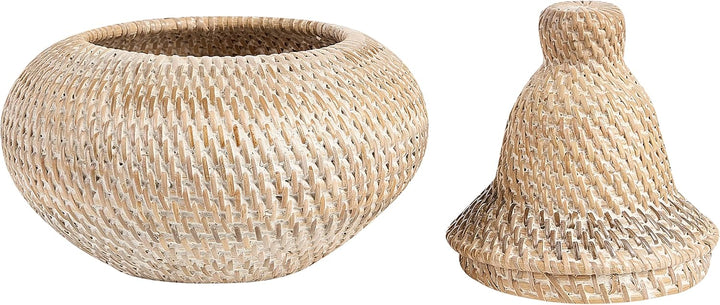 Rattankorb bemalt, mit Deckel und Griff 25 cm Aufbewahrung natur Bila