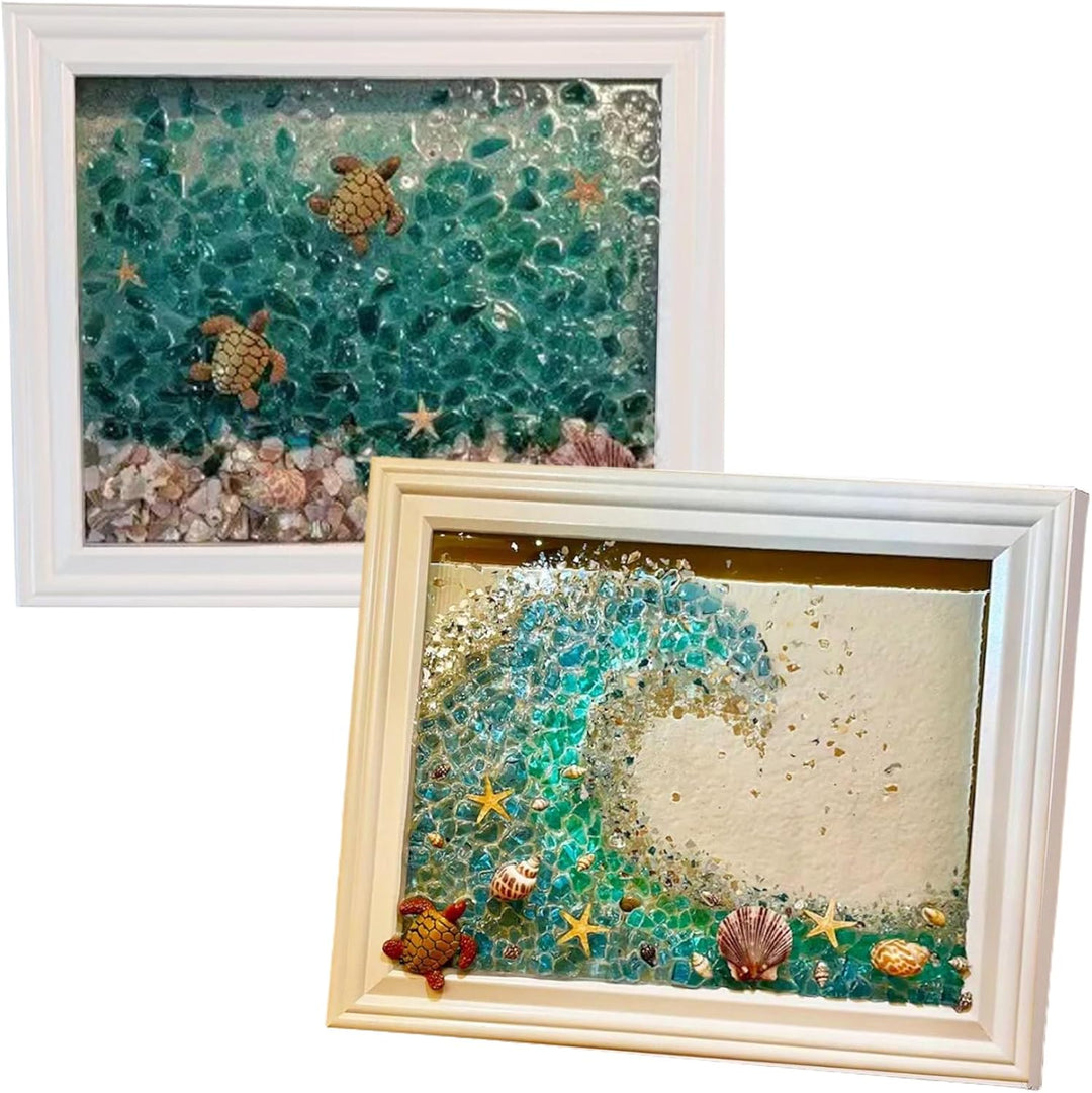 Seeglas-Kunstset, gebeiztes Seeglas-Kunstset mit Fotorahmen, Mosaik-Bastelset, DIY-Seeglas zum Baste