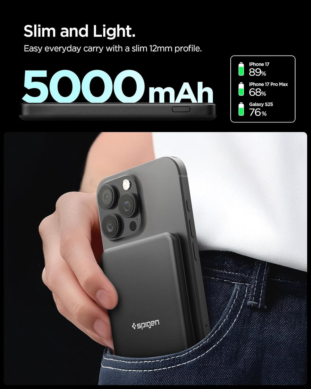 Spigen Essential Qi2 MagSafe Powerbank 5000mAh 22,5W Magnetische Kabellose Powerbank Ladegerät für i