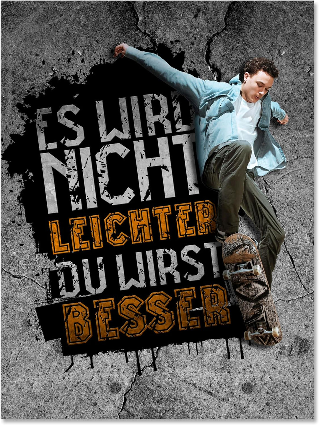 wandmotiv24 Motivations Motiv als Leinwandbild, 80x60cm, Hochformat, Motivation, Leichter, Beton, Sk