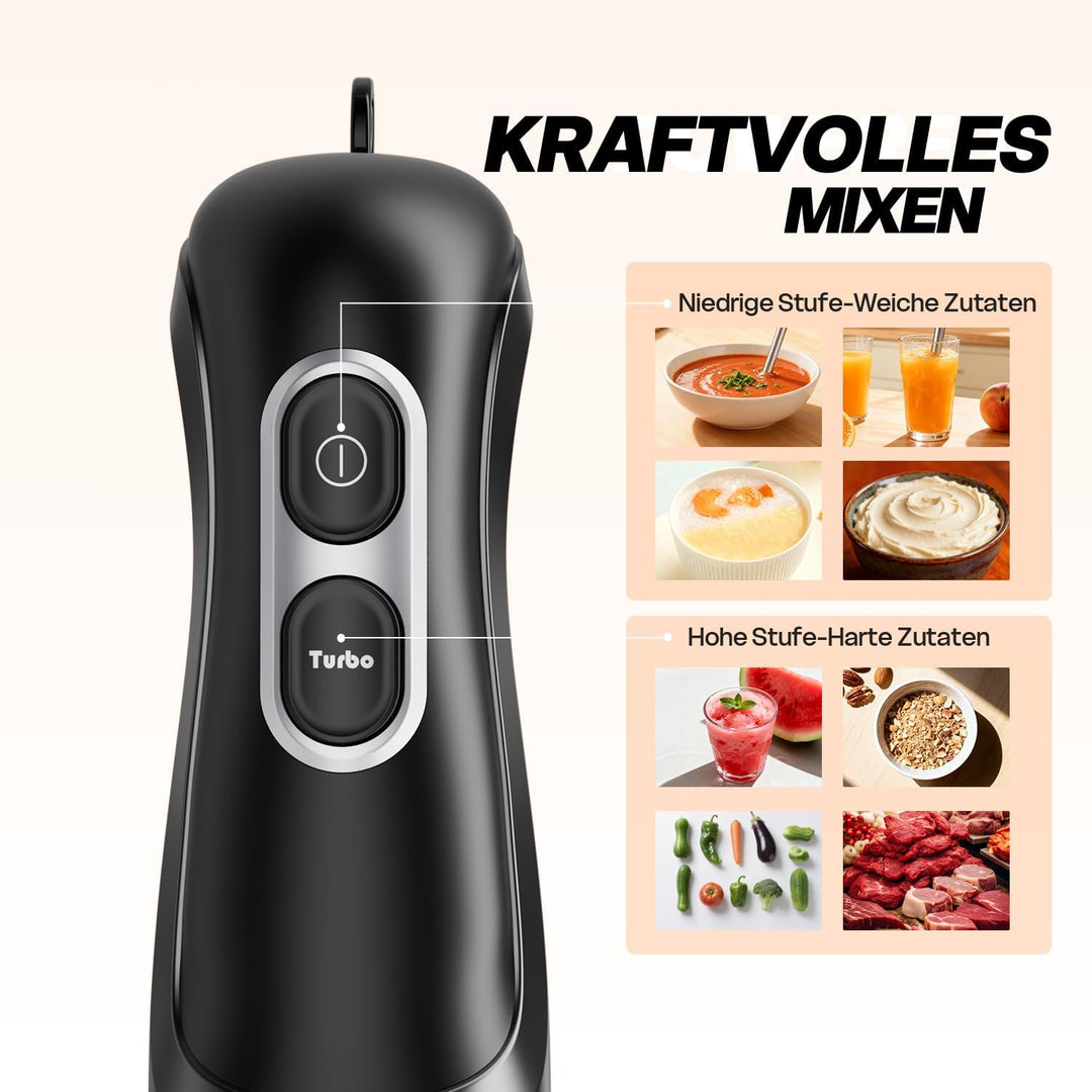 BESROY Stabmixer 1100W Edelstahl, Elektrischer Pürierstab mit 2 Geschwindigkeiten & Turbo, Spülmasch