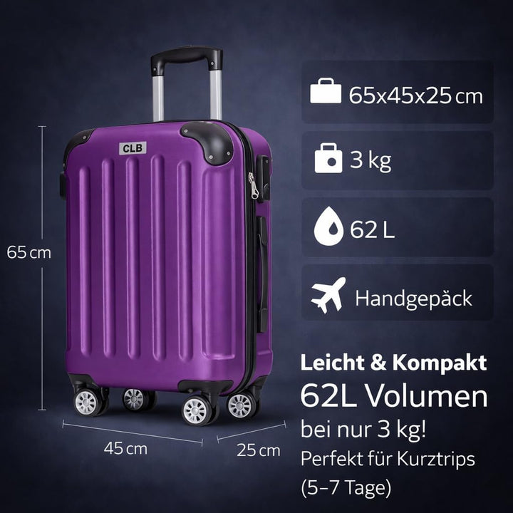POSH Koffer mittelgross aus ABS - Leichter Hartschalen Trolley 65x45x25 cm - Reisekoffer 62L mit Zah