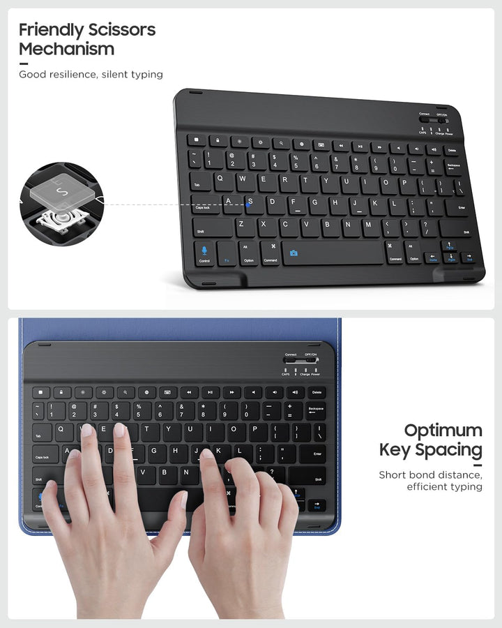 MoKo Universal Tablet Hülle mit QWERTY Tastatur für 9-11 Zoll, Indigo | für iPad,Fire,Pixel,Android