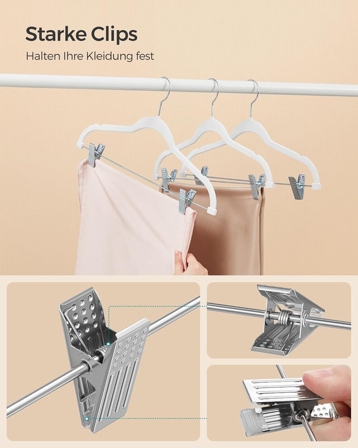 SONGMICS Kleiderbügel Samt, 10er Set, Rockbügel, 42,5 cm breit, mit verstellbaren Clips, rutschfest,