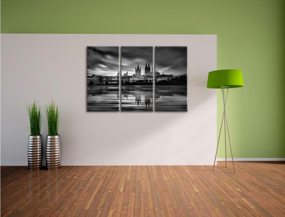 Pixxprint Polarlichter Skyline Köln als Leinwandbild/Grösse: 3 Teilig (120x80 cm) cm/Wandbild/Kunstd