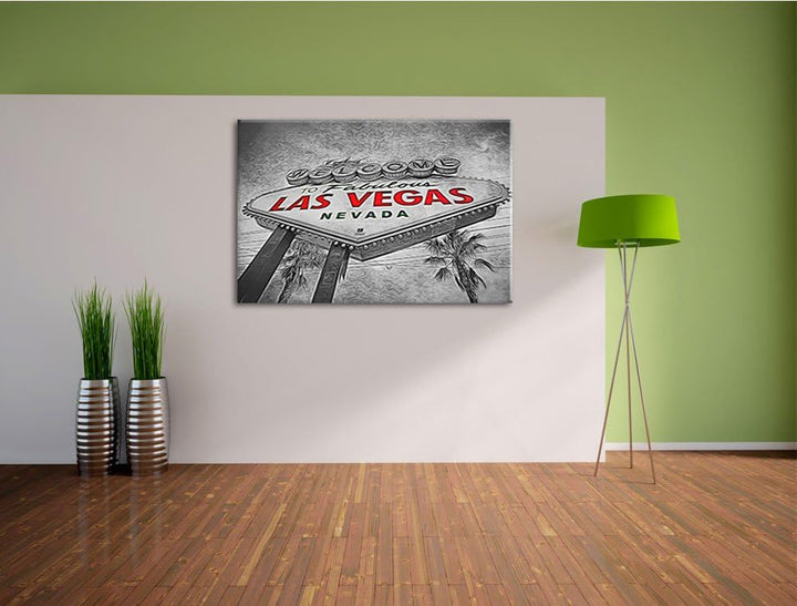 altes Ortseingangsschild Las Vegas Format: 100x70 auf Leinwand, XXL riesige Bilder fertig gerahmt mi