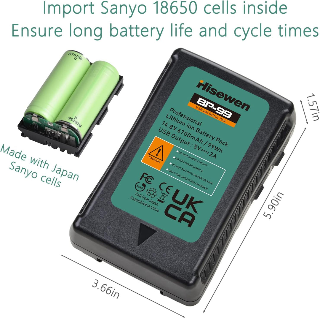 BP-99 V Mount Akku, Hisewen 6700mAh 99Wh V-Lock Battery und D-Tap Ladegerät Kompatibel mit Sony Camc