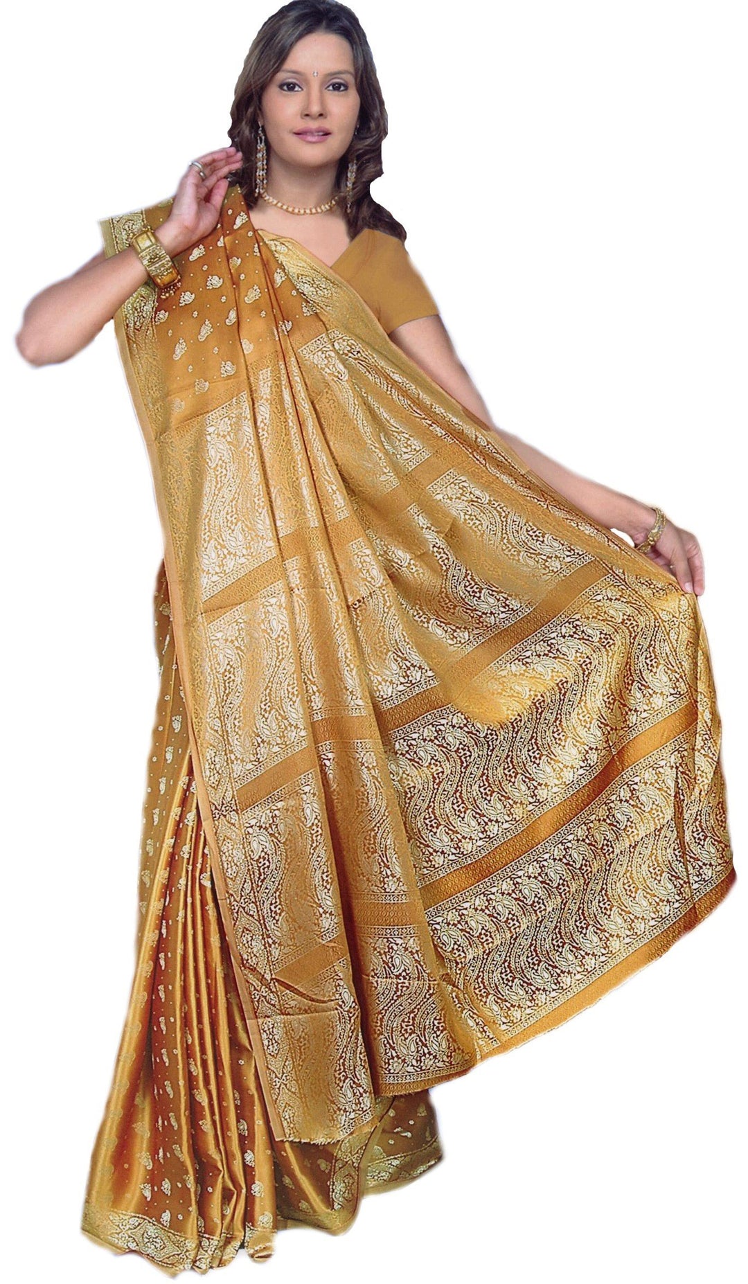 Trendofindia Indischer Bollywood Fashion Sari Stoff Damenkostüm Kleid Caramel CA109