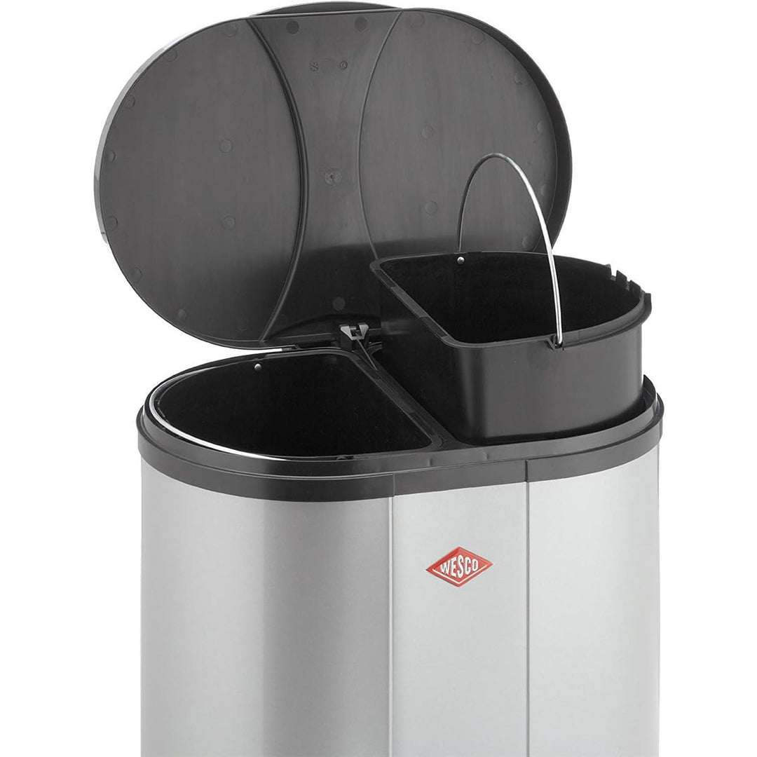Wesco Ökosammler 170 in der Farbe schwarz, pulverbeschichtetes Stahlblech, zwei getrennte 15 Liter E