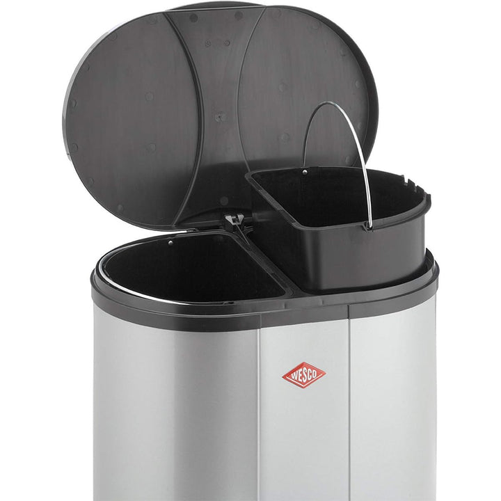 Wesco Ökosammler 170 in der Farbe schwarz, pulverbeschichtetes Stahlblech, zwei getrennte 15 Liter E