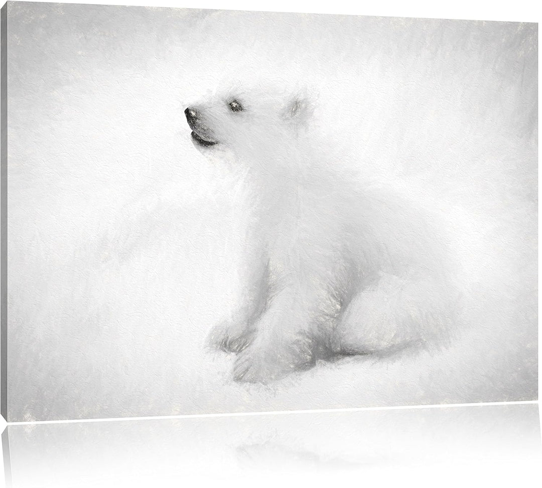 Pixxprint niedliches Eisbär Baby Kunst / 100x70cm Leinwandbild bespannt auf Holzrahmen/Wandbild Kuns