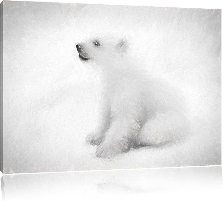 Pixxprint niedliches Eisbär Baby Kunst / 100x70cm Leinwandbild bespannt auf Holzrahmen/Wandbild Kuns